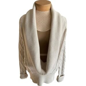 Moda International Cable Knit Shawl Collar Sweater Beige Cotton Size M